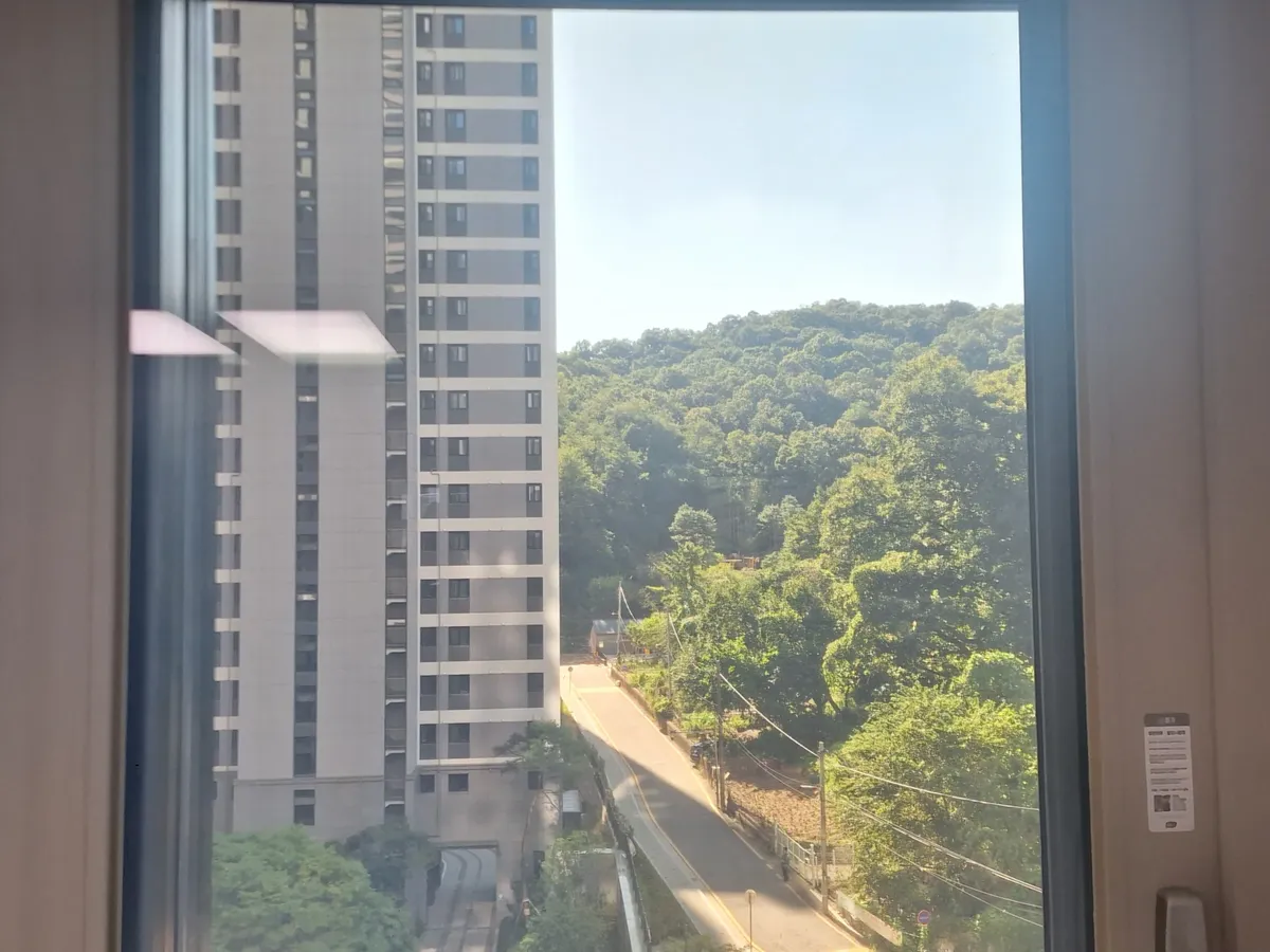동대문유리창청소 단지 전망 창 작업전 햇빛이 드는 창 전체 모습